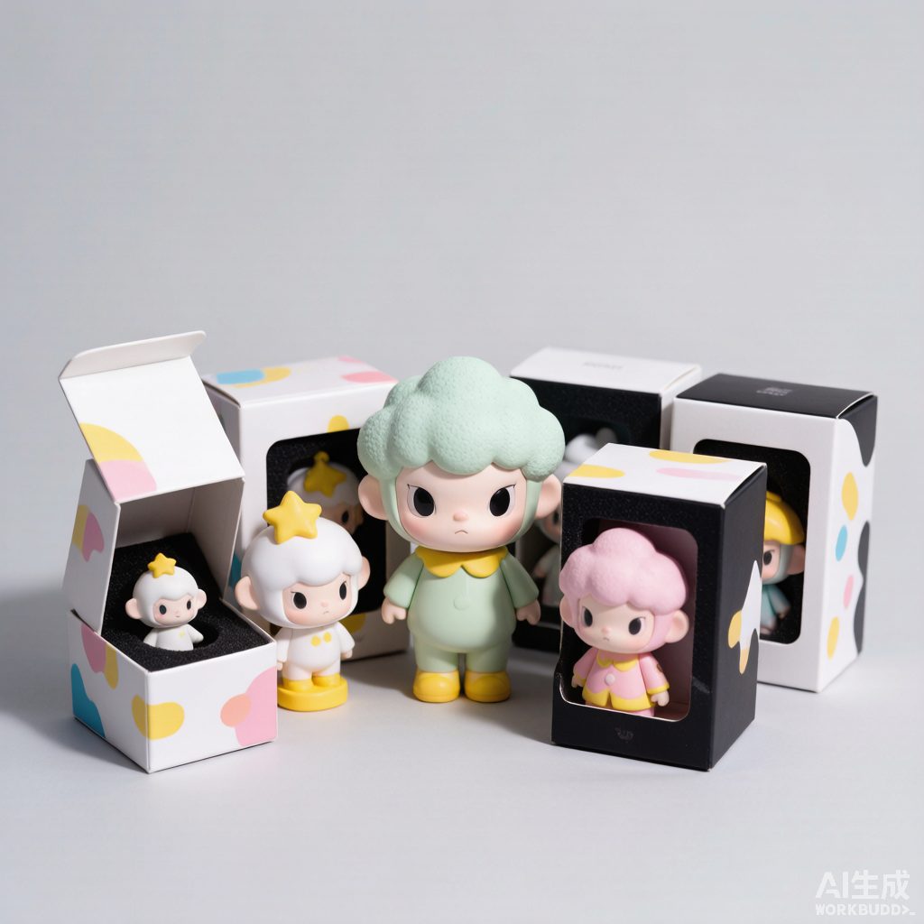 Custom blind boxes collection with designer vinyl figures in retail packaging