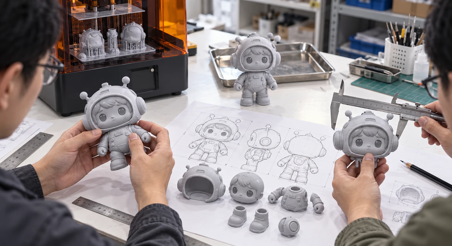 3D printed prototype of a custom PVC astronaut figurine