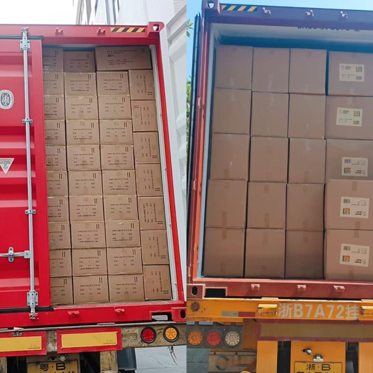 Container truck loaded with cartons of custom PVC toys