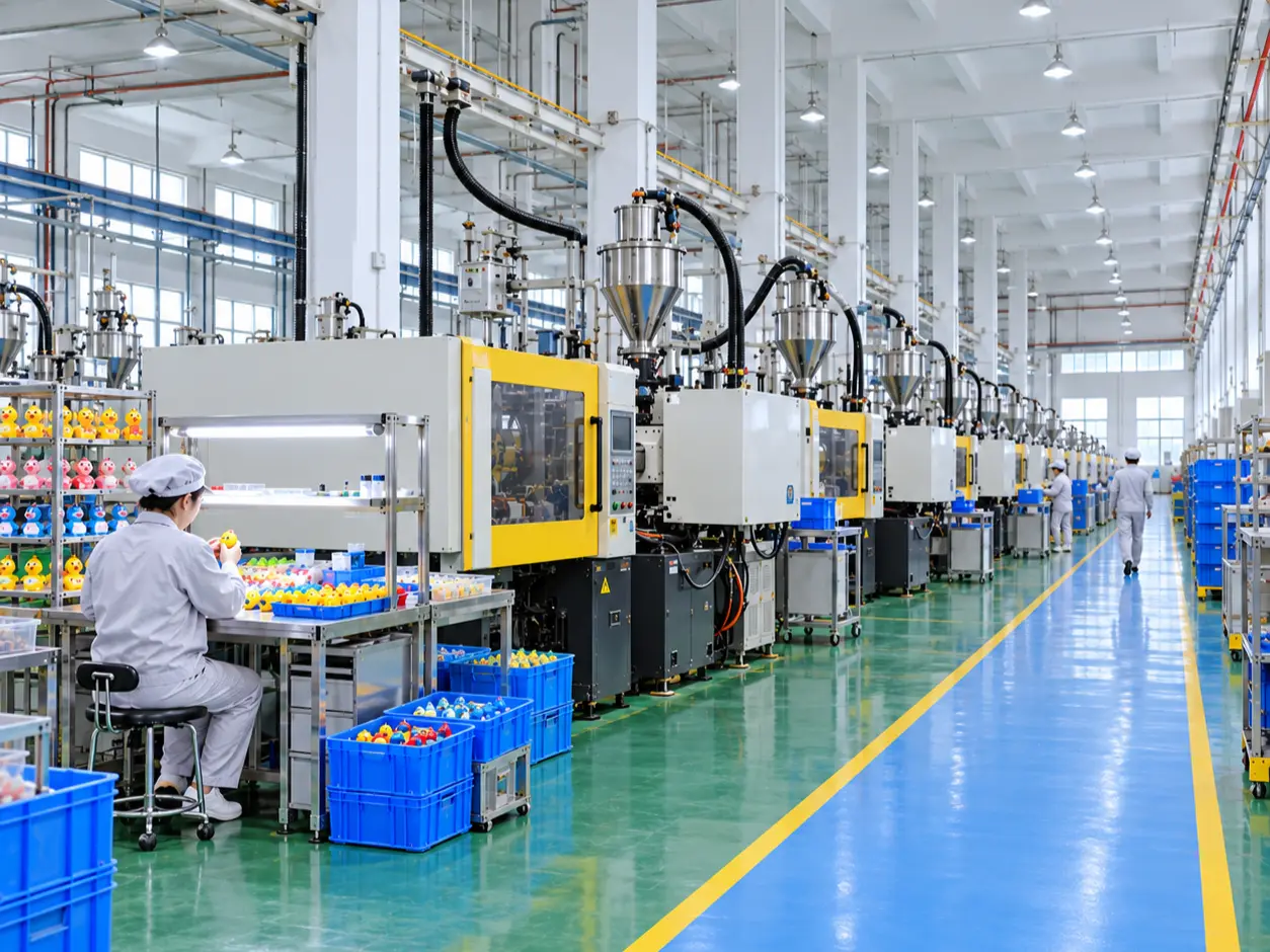 Injection molding line producing custom PVC toys at the QiYue factory